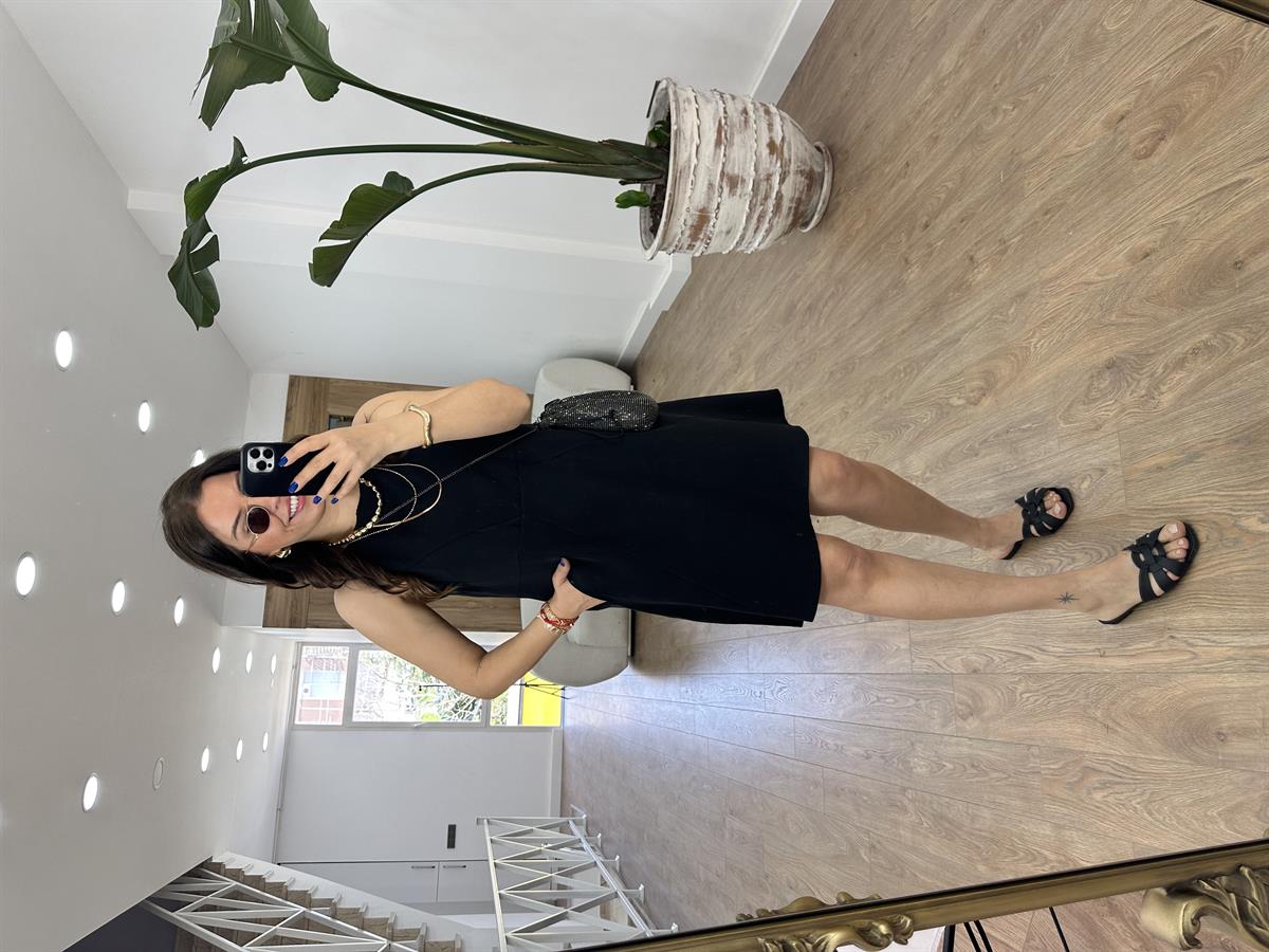 Modal Kumaş Cepli Premium Elbise-Siyah