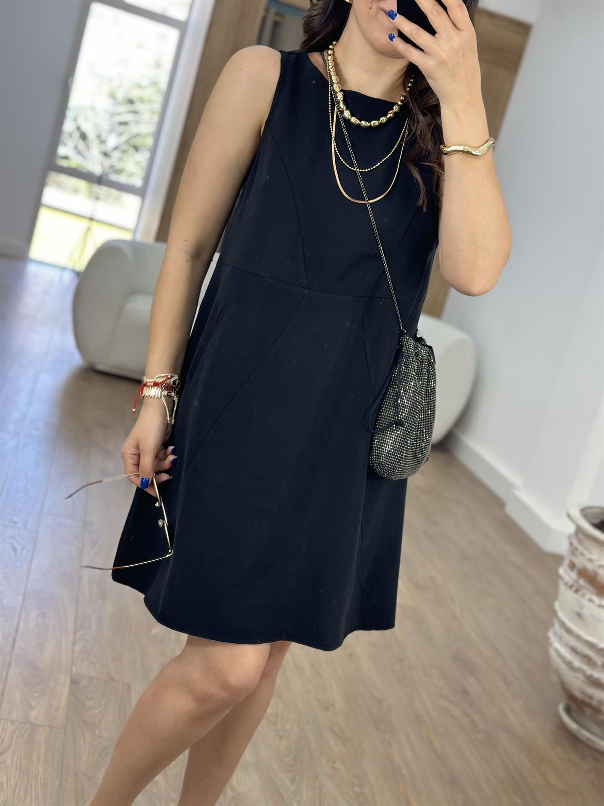 Modal Kumaş Cepli Premium Elbise-Siyah