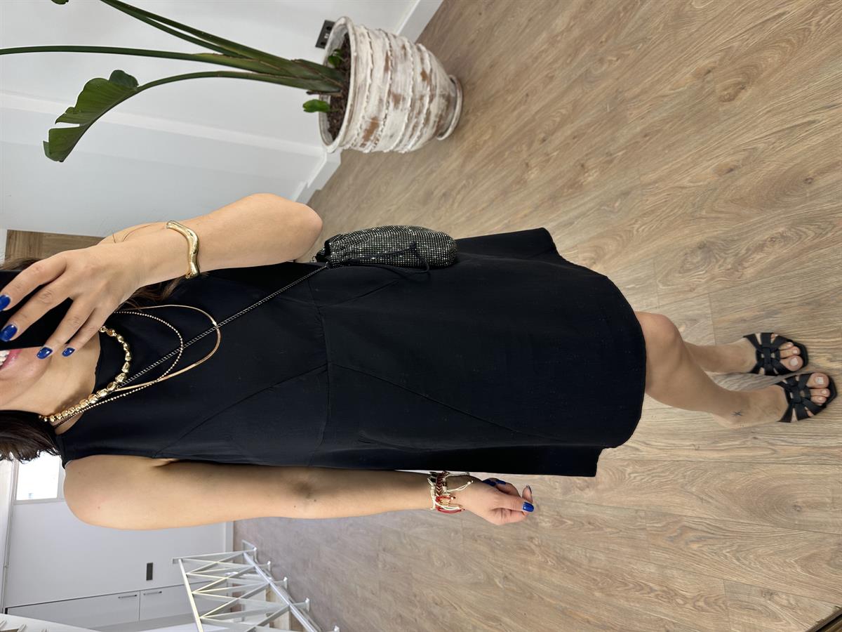 Modal Kumaş Cepli Premium Elbise-Siyah