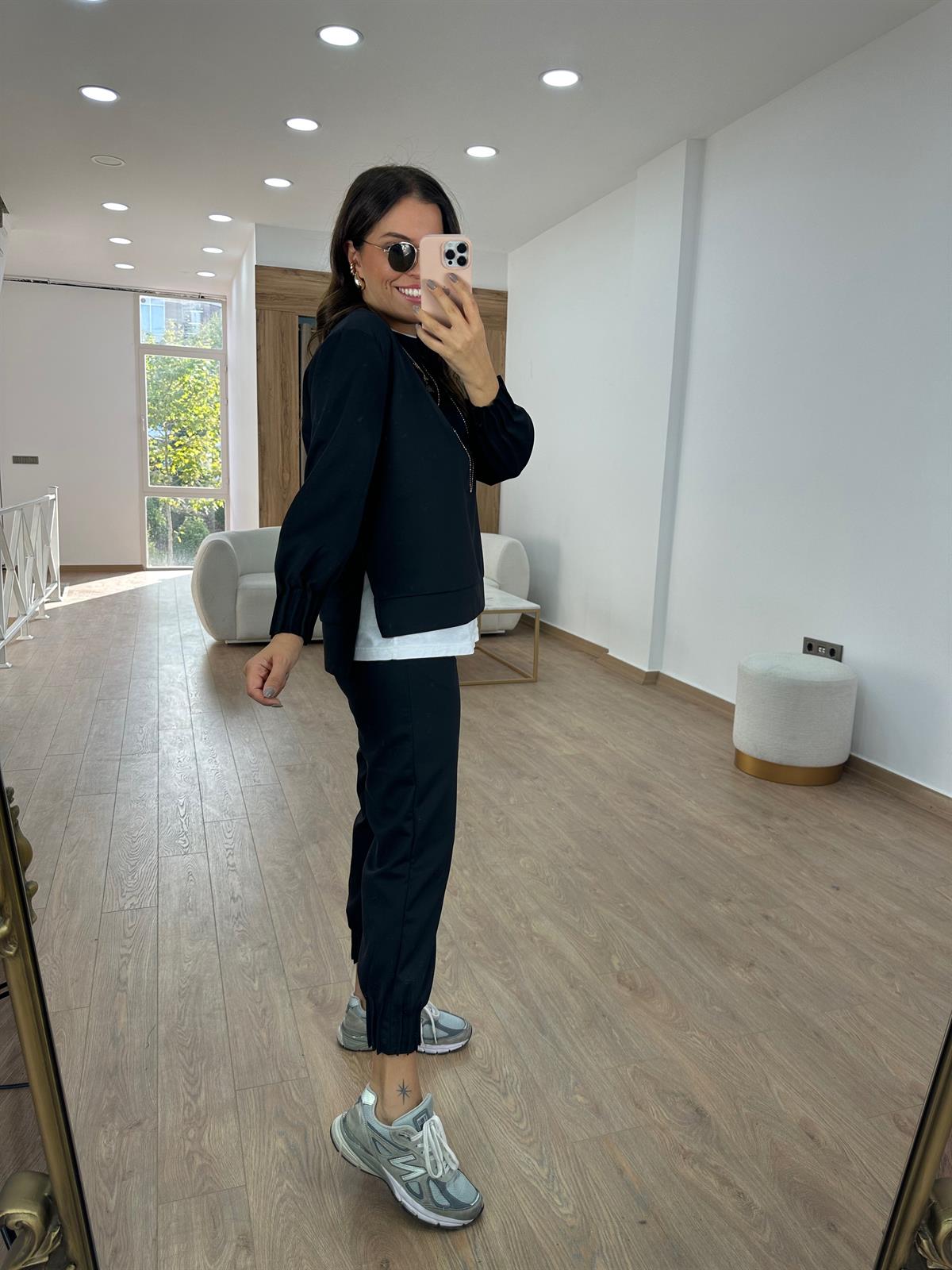 Modal Kumaş Dikiş Detaylı Eşofman Takımı-Siyah