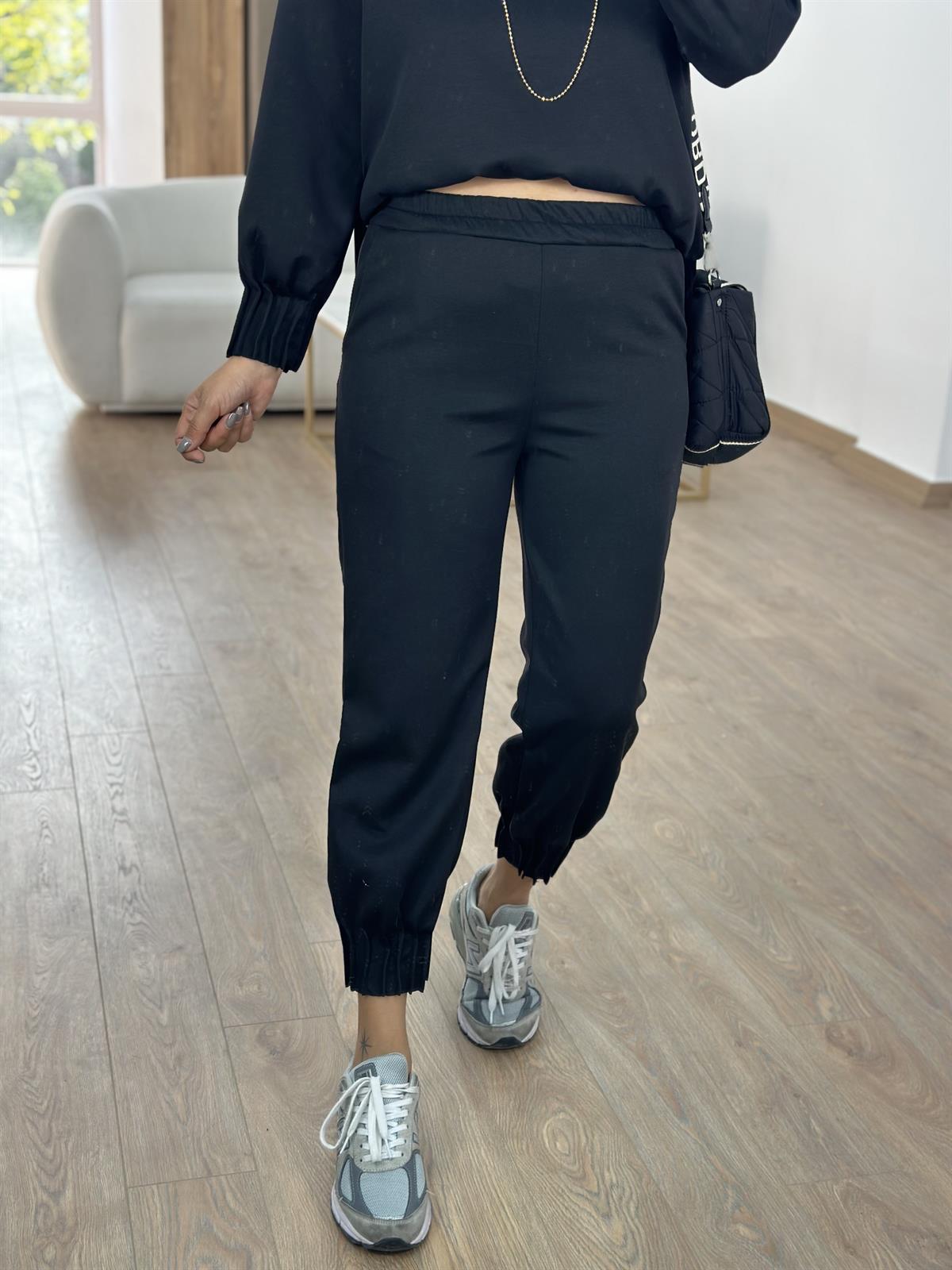 Modal Kumaş Dikiş Detaylı Eşofman Takımı-Siyah