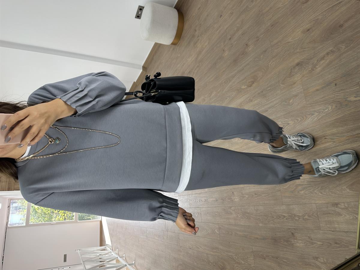 Modal Kumaş Dikiş Detaylı Eşofman Takımı-Gri