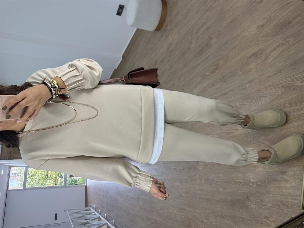 Modal Kumaş Dikiş Detaylı Eşofman Takımı-Taş