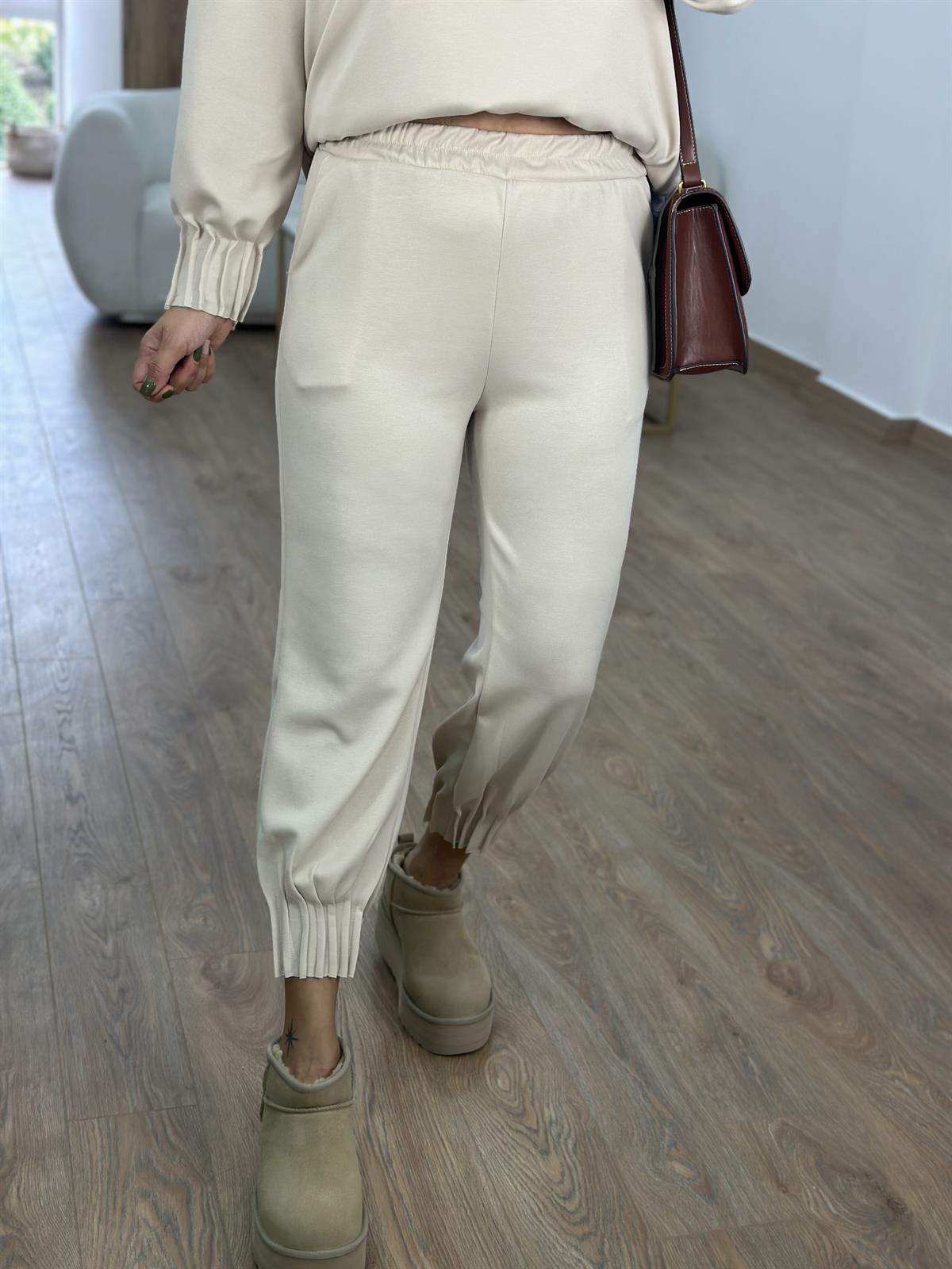 Modal Kumaş Dikiş Detaylı Eşofman Takımı-Taş