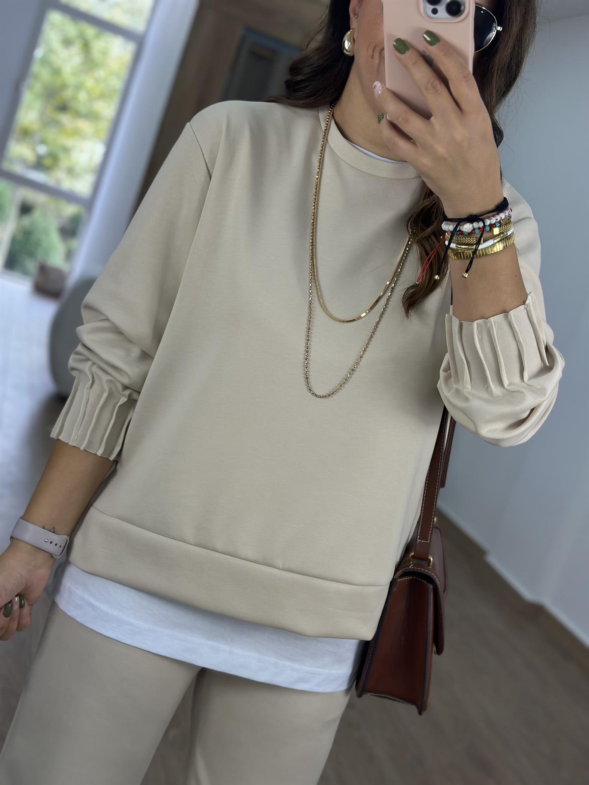 Modal Kumaş Dikiş Detaylı Eşofman Takımı-Taş