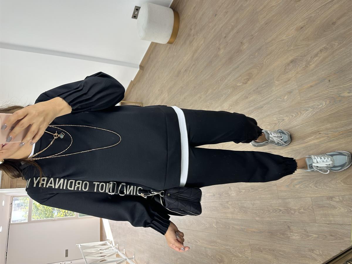 Modal Kumaş Dikiş Detaylı Eşofman Takımı-Siyah