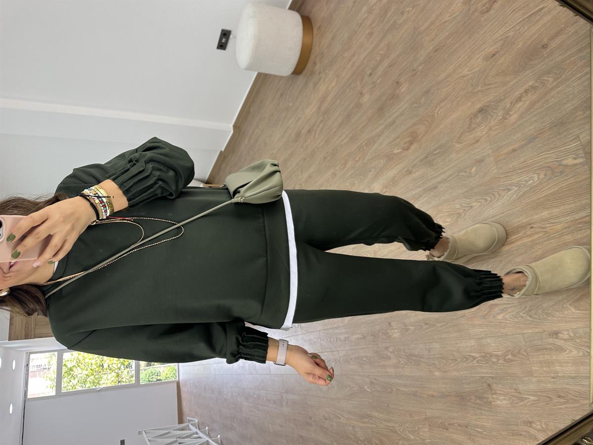 Modal Kumaş Dikiş Detaylı Eşofman Takımı-Haki