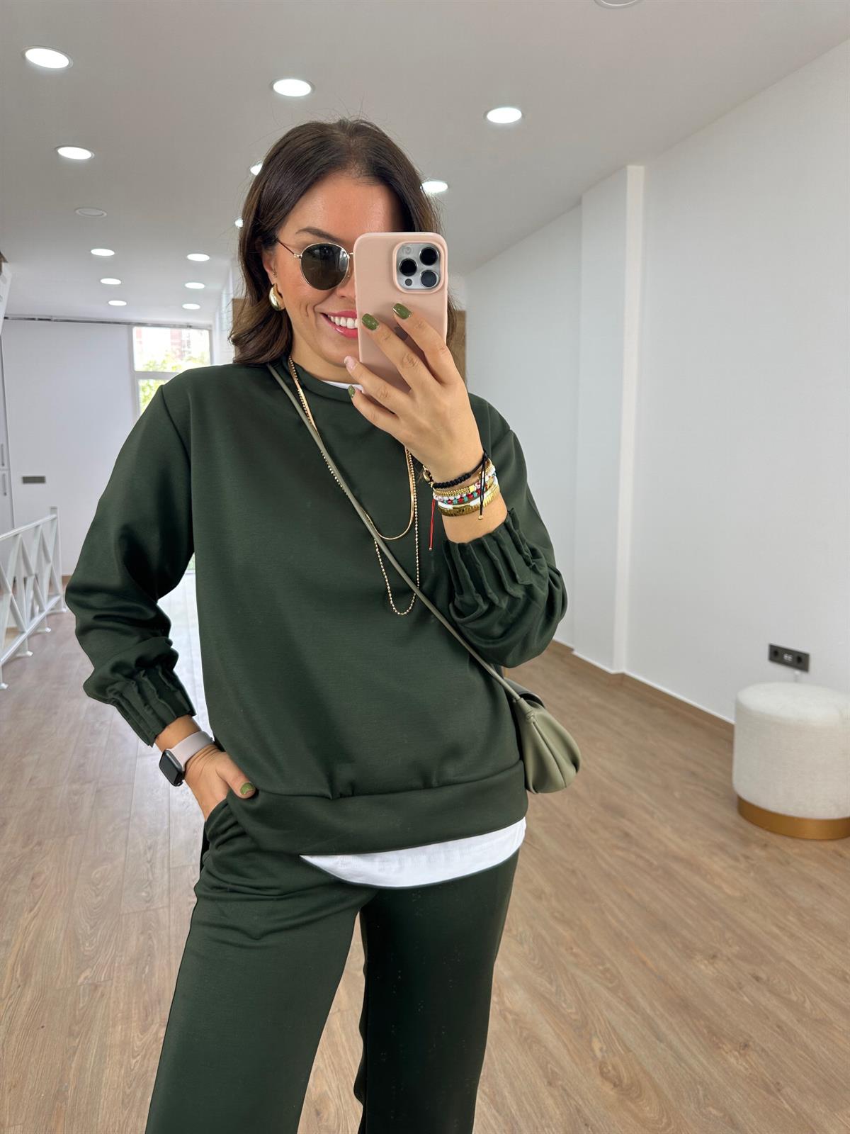 Modal Kumaş Dikiş Detaylı Eşofman Takımı-Haki