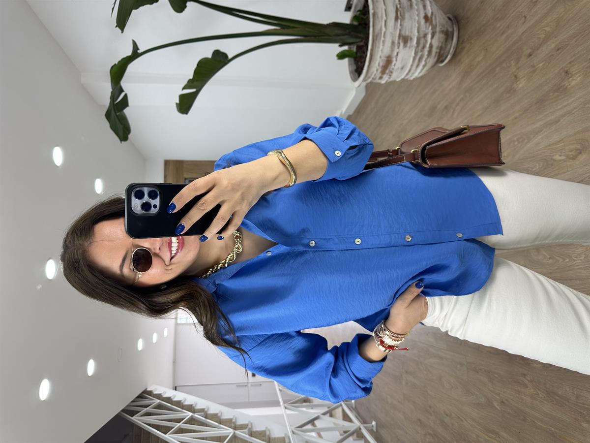 Modal Kumaş Tiril Basic Gömlek-Mavi