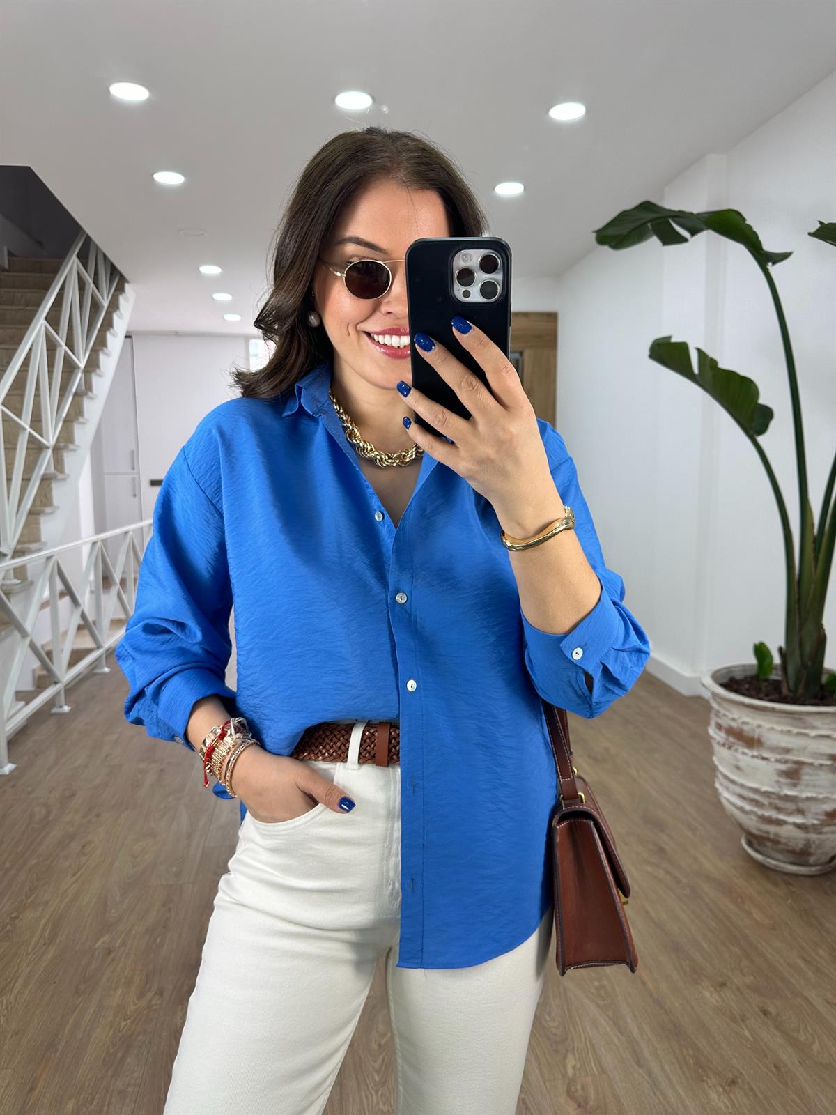 Modal Kumaş Tiril Basic Gömlek-Mavi