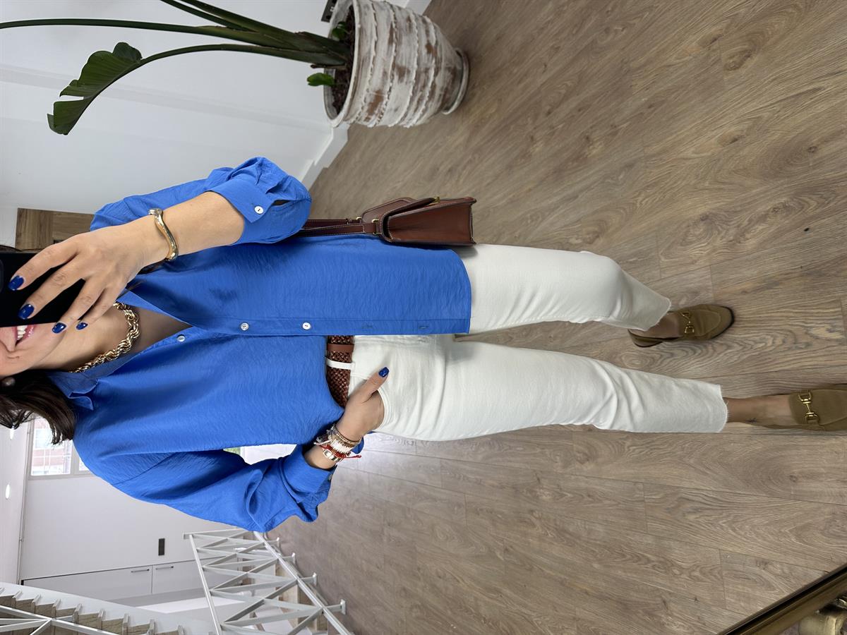 Modal Kumaş Tiril Basic Gömlek-Mavi