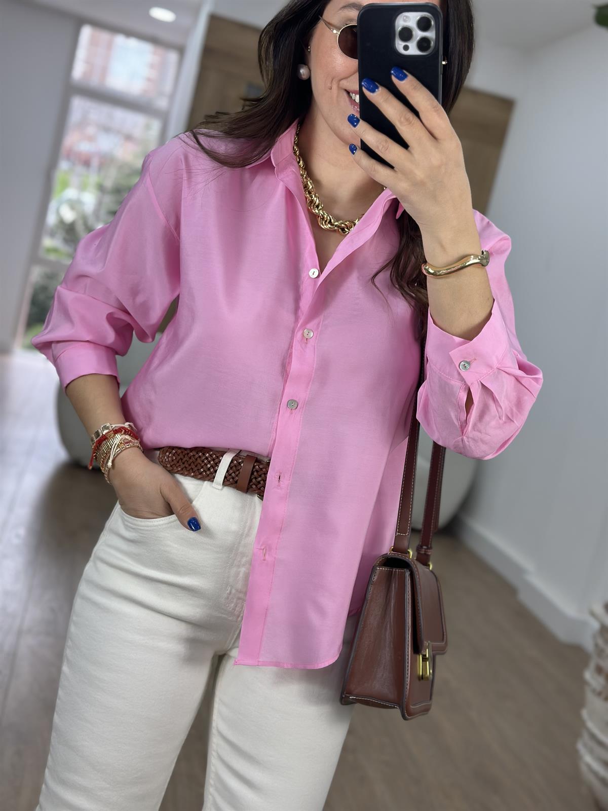 Modal Kumaş Tiril Basic Gömlek-Pembe