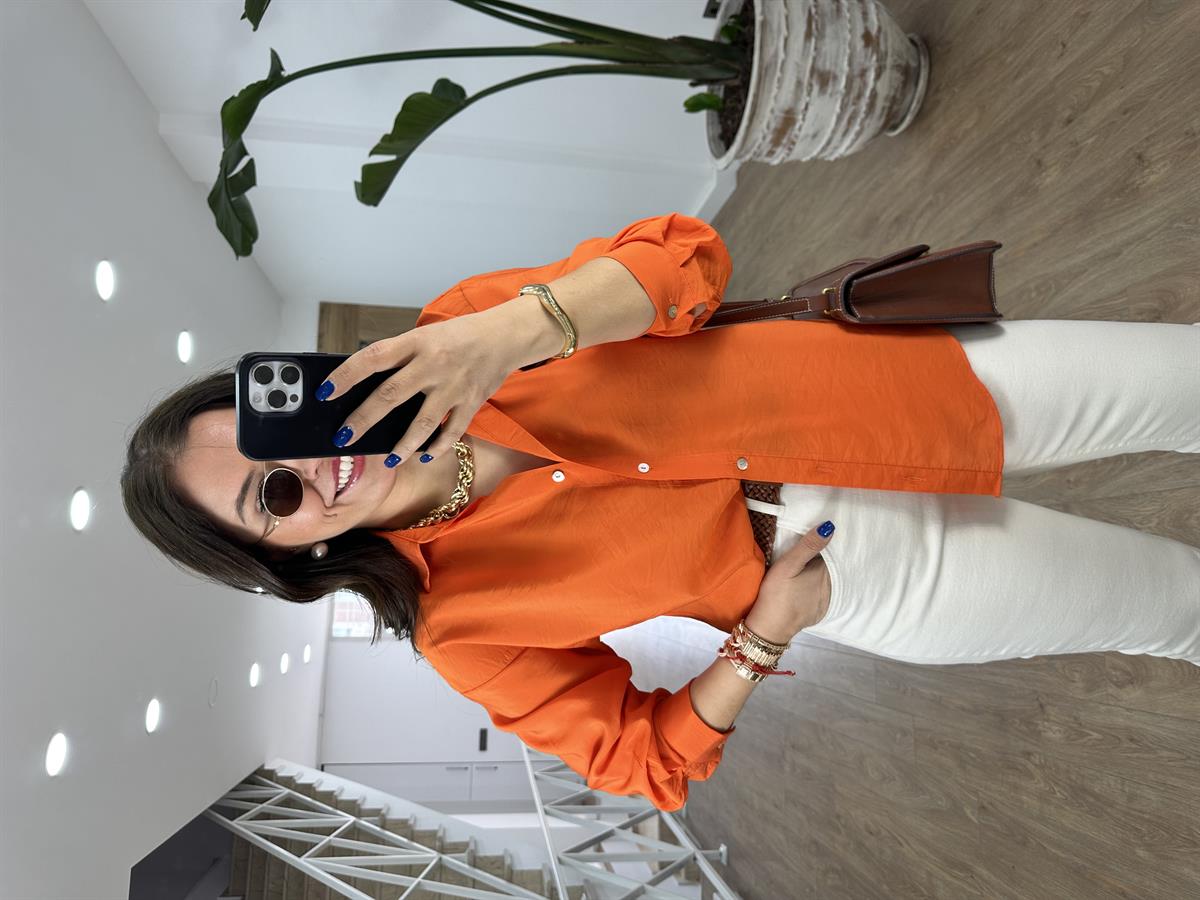 Modal Kumaş Tiril Basic Gömlek-Turuncu