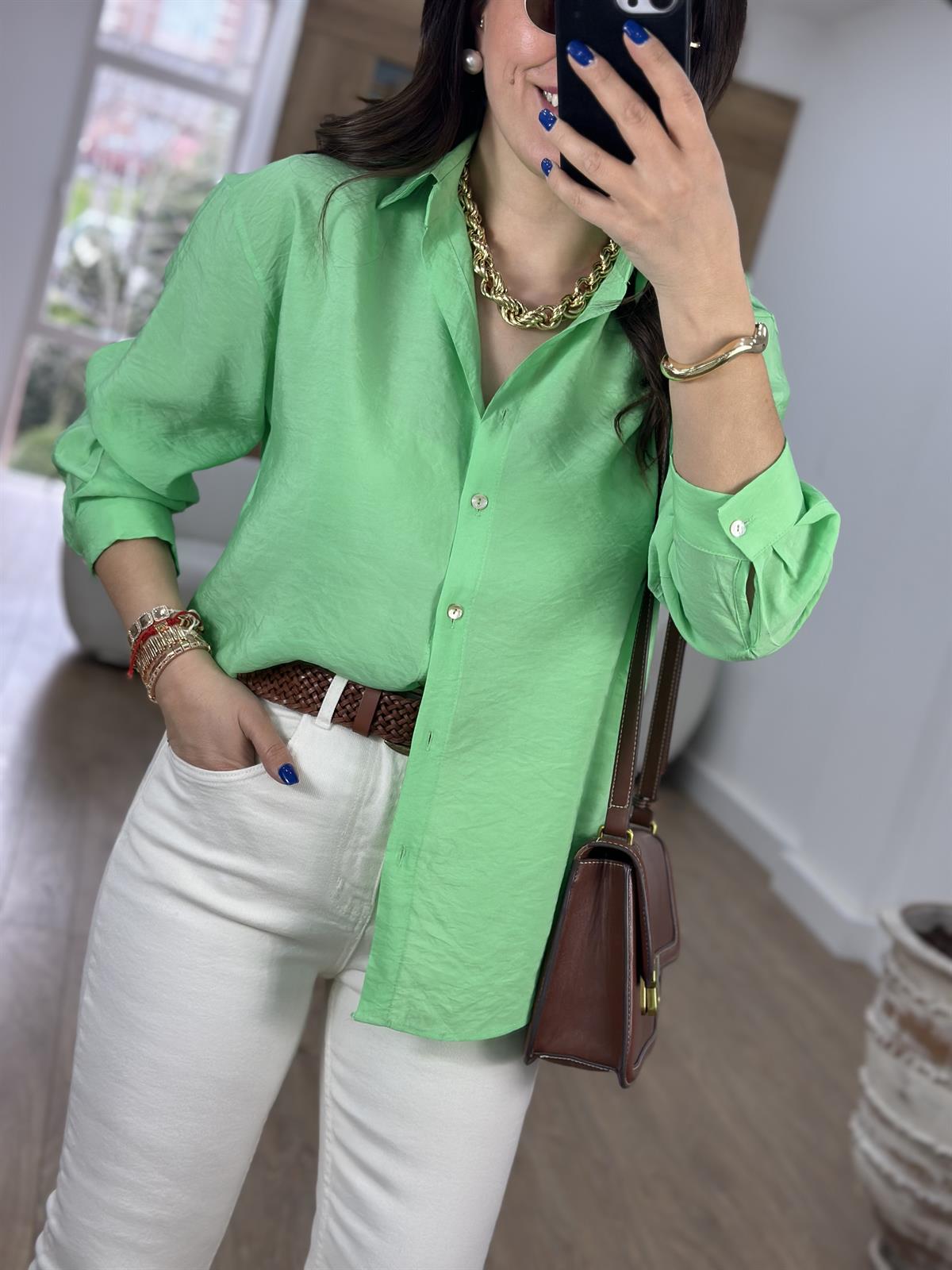 Modal Kumaş Tiril Basic Gömlek-Yeşil