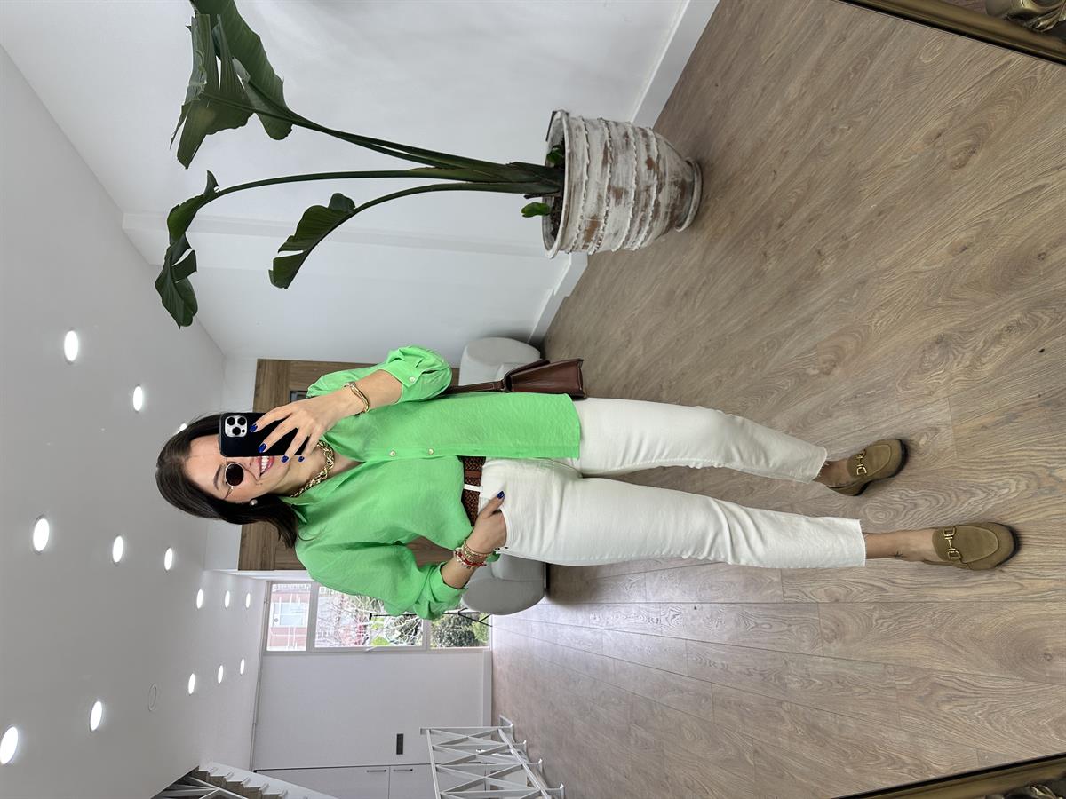 Modal Kumaş Tiril Basic Gömlek-Yeşil