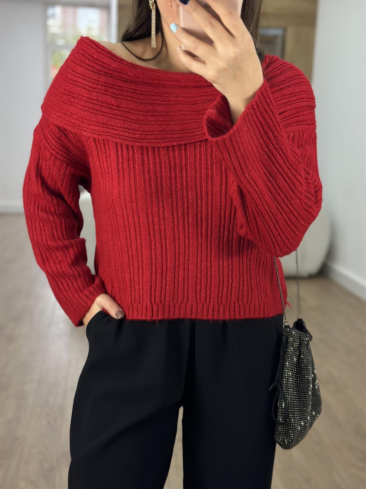 Madonna Yaka Yumoş Kazak-Kırmızı