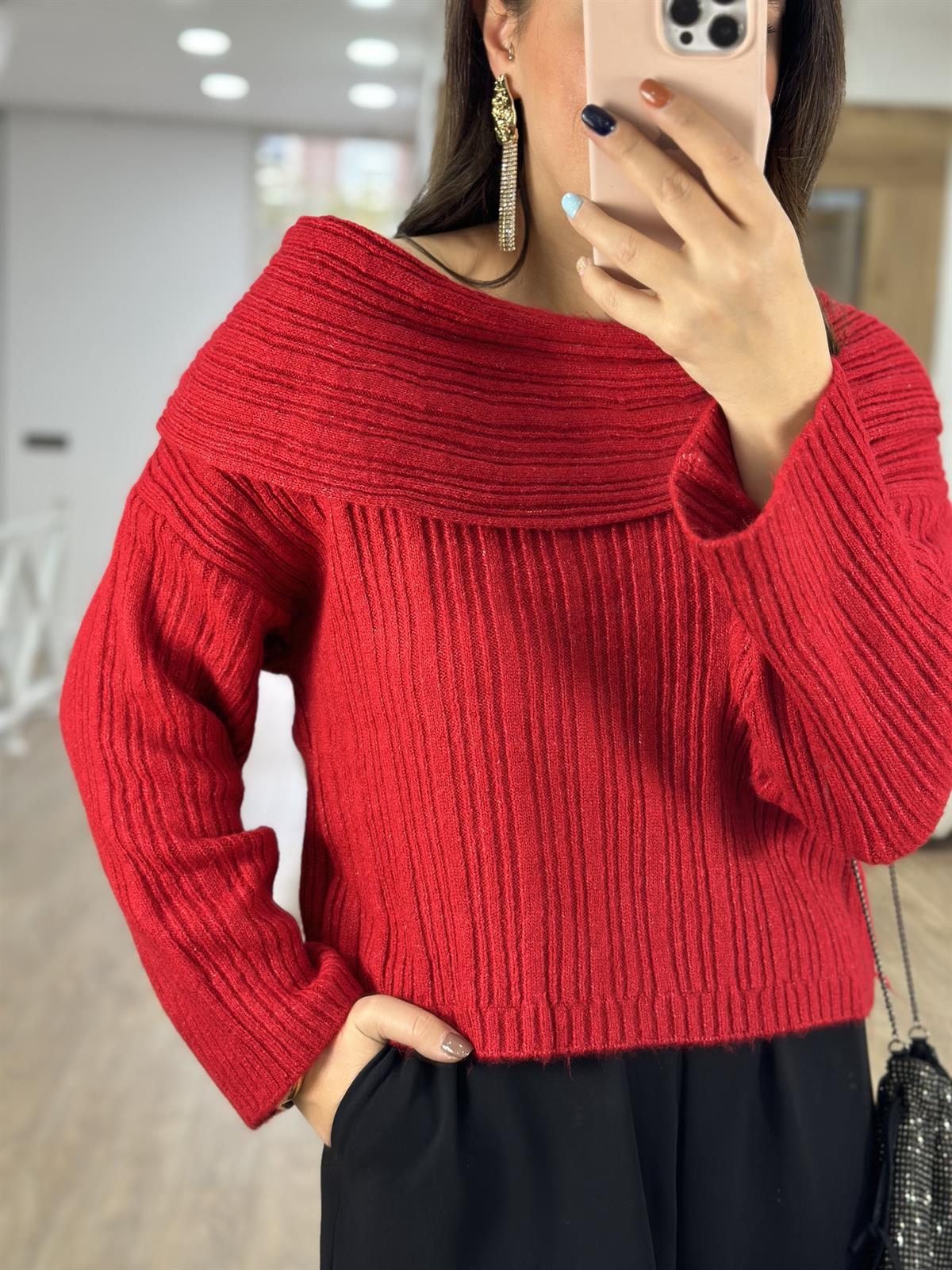 Madonna Yaka Yumoş Kazak-Kırmızı