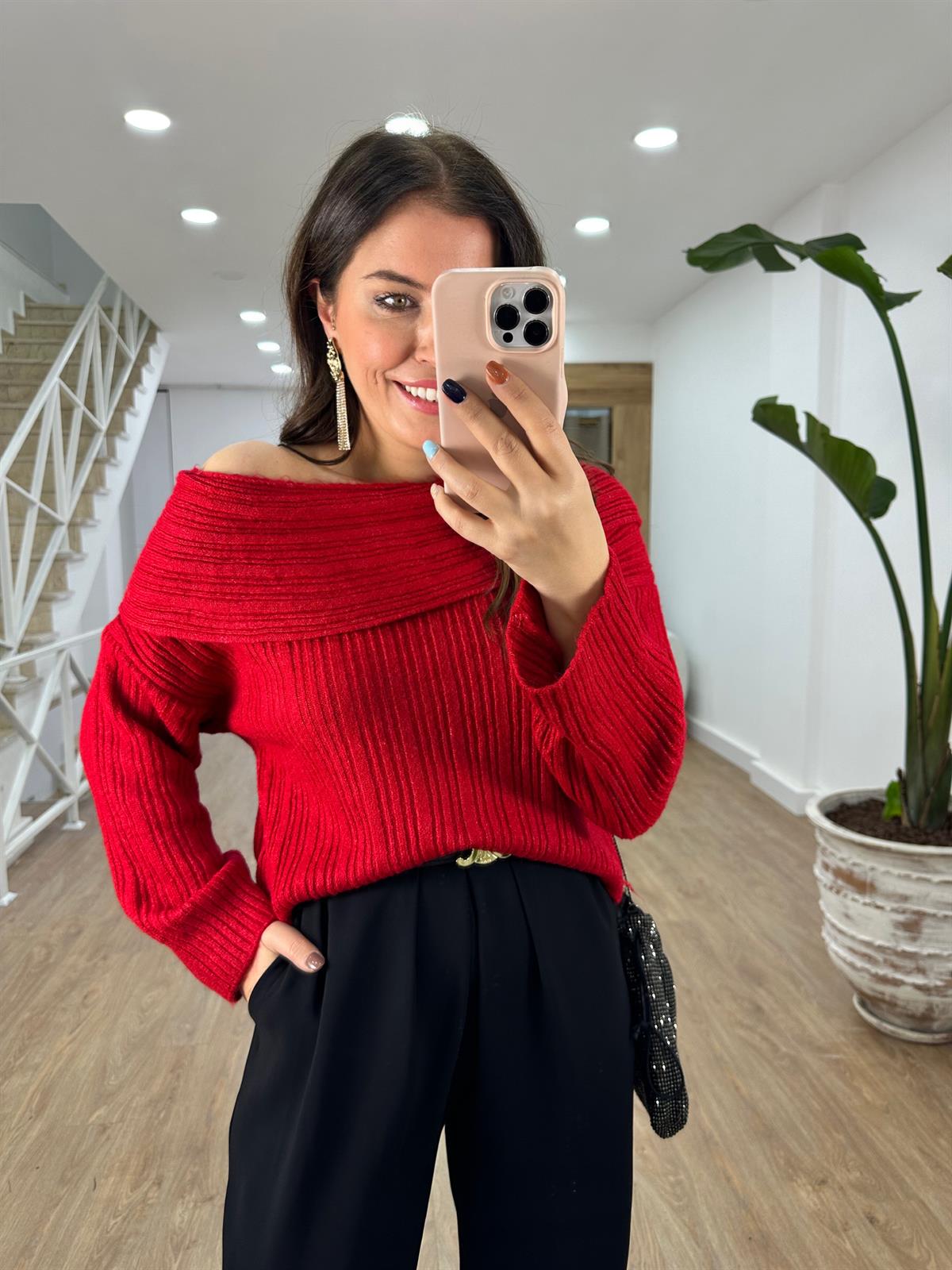 Madonna Yaka Yumoş Kazak-Kırmızı