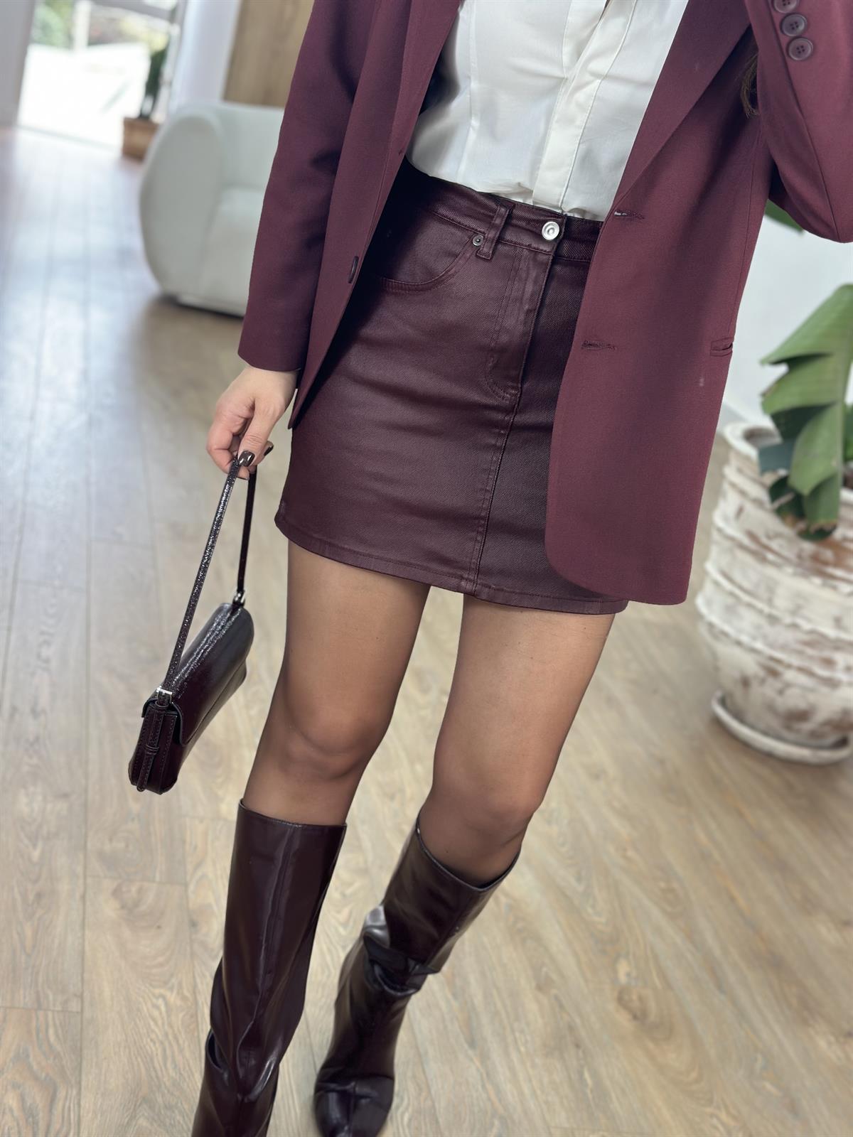 Mumlu Cepli Mini Etek - Bordo