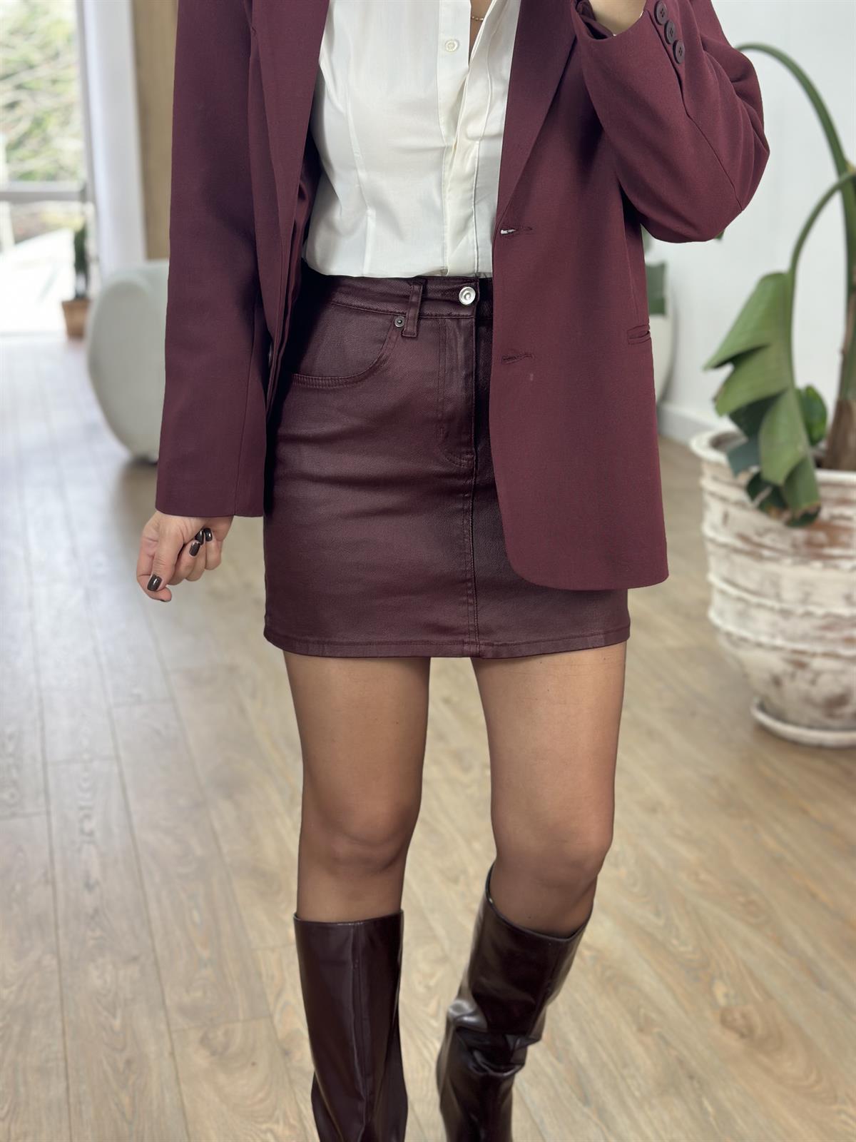 Mumlu Cepli Mini Etek - Bordo