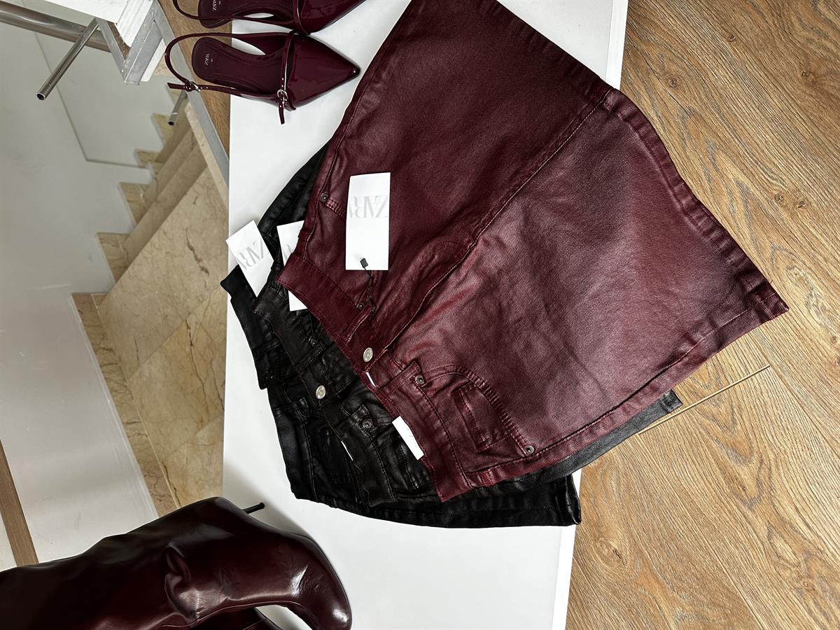 Mumlu Cepli Mini Etek - Bordo