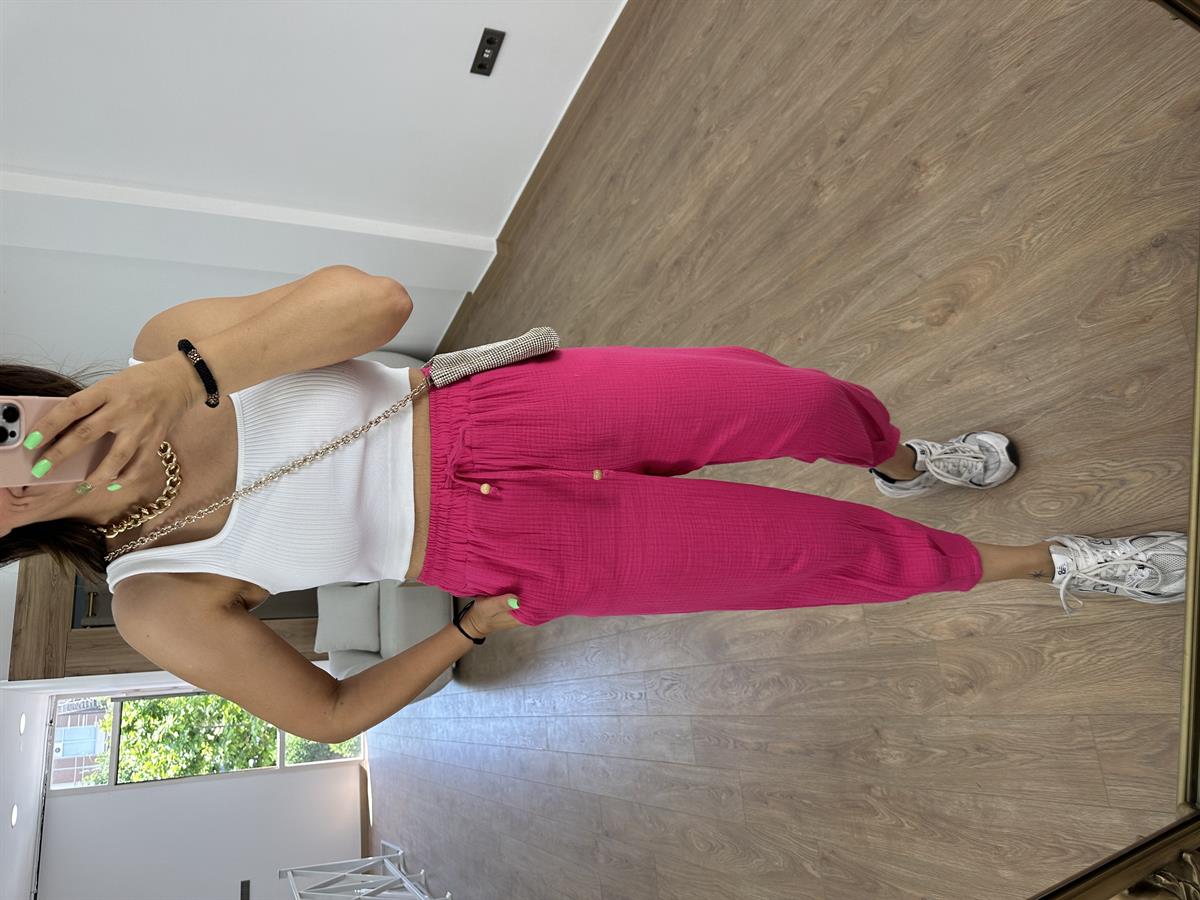 Müslin Pantolon-Fuşya