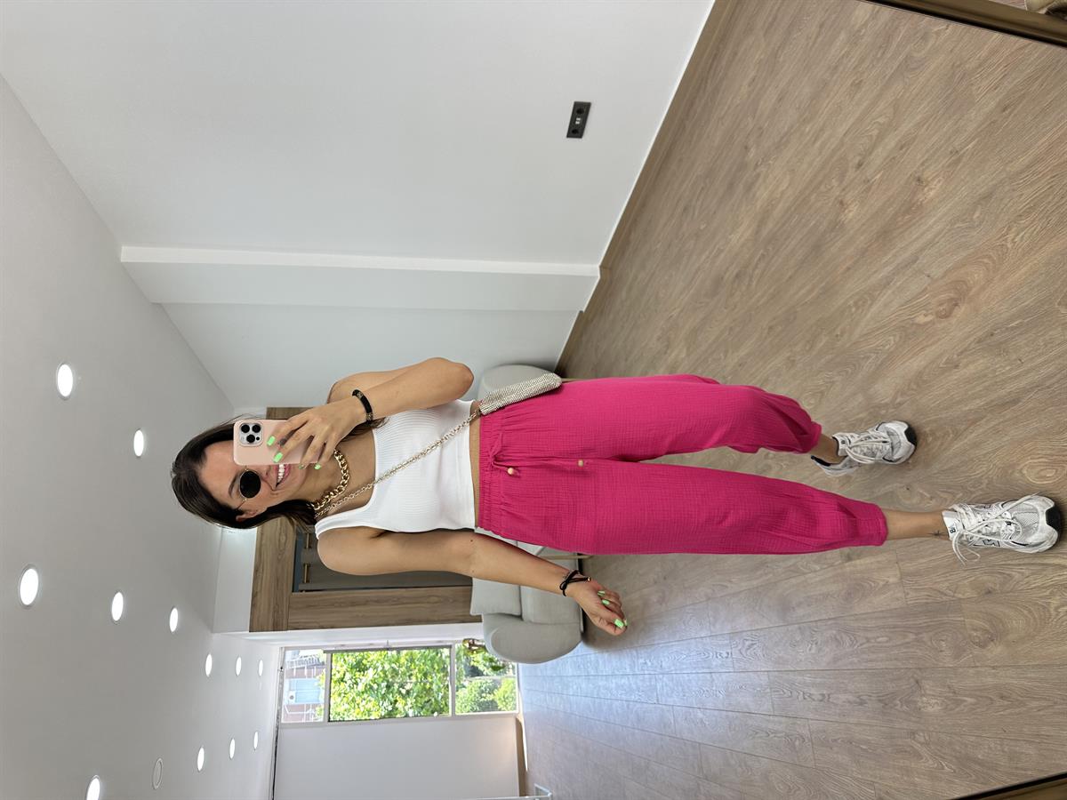 Müslin Pantolon-Fuşya