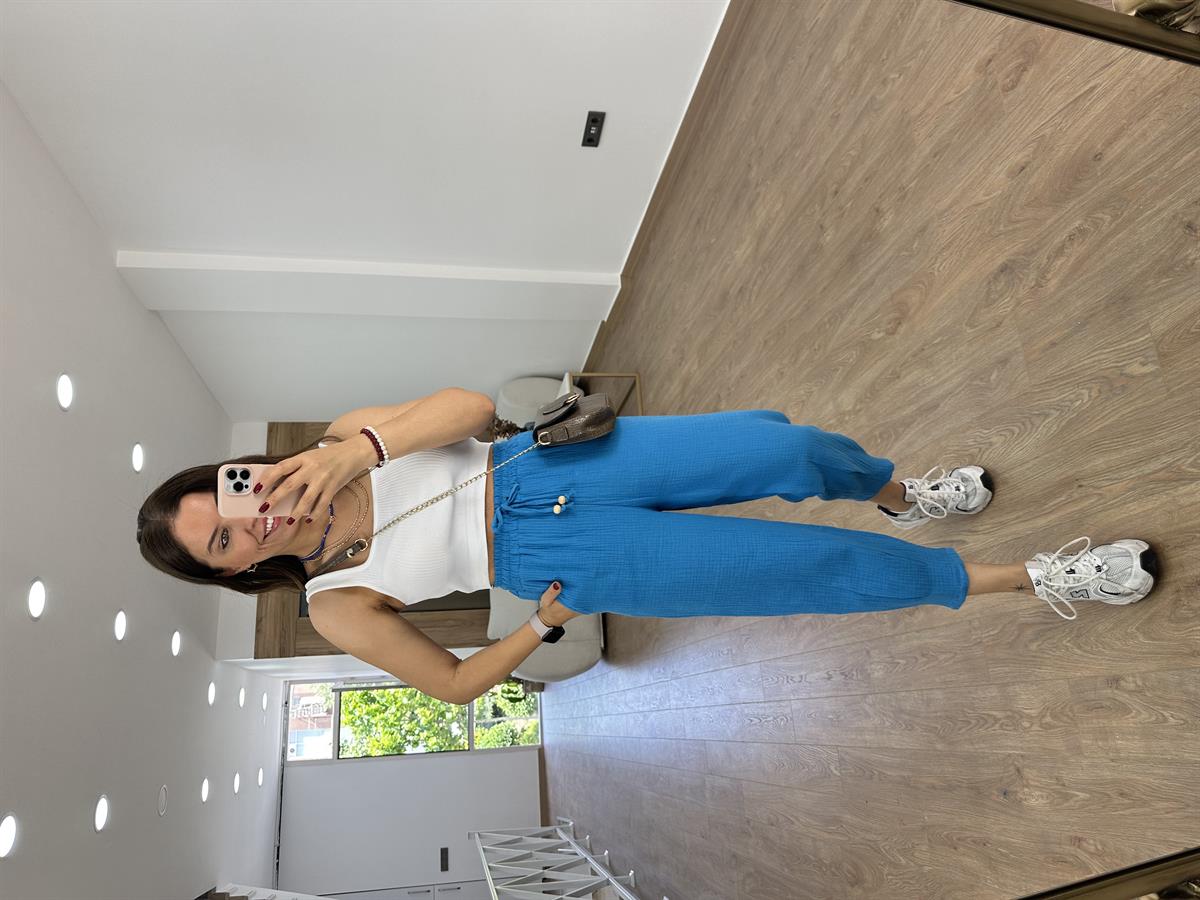 Müslin Pantolon-Mavi