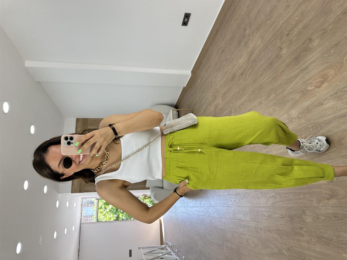 Müslin Pantolon-Yağ Yeşili