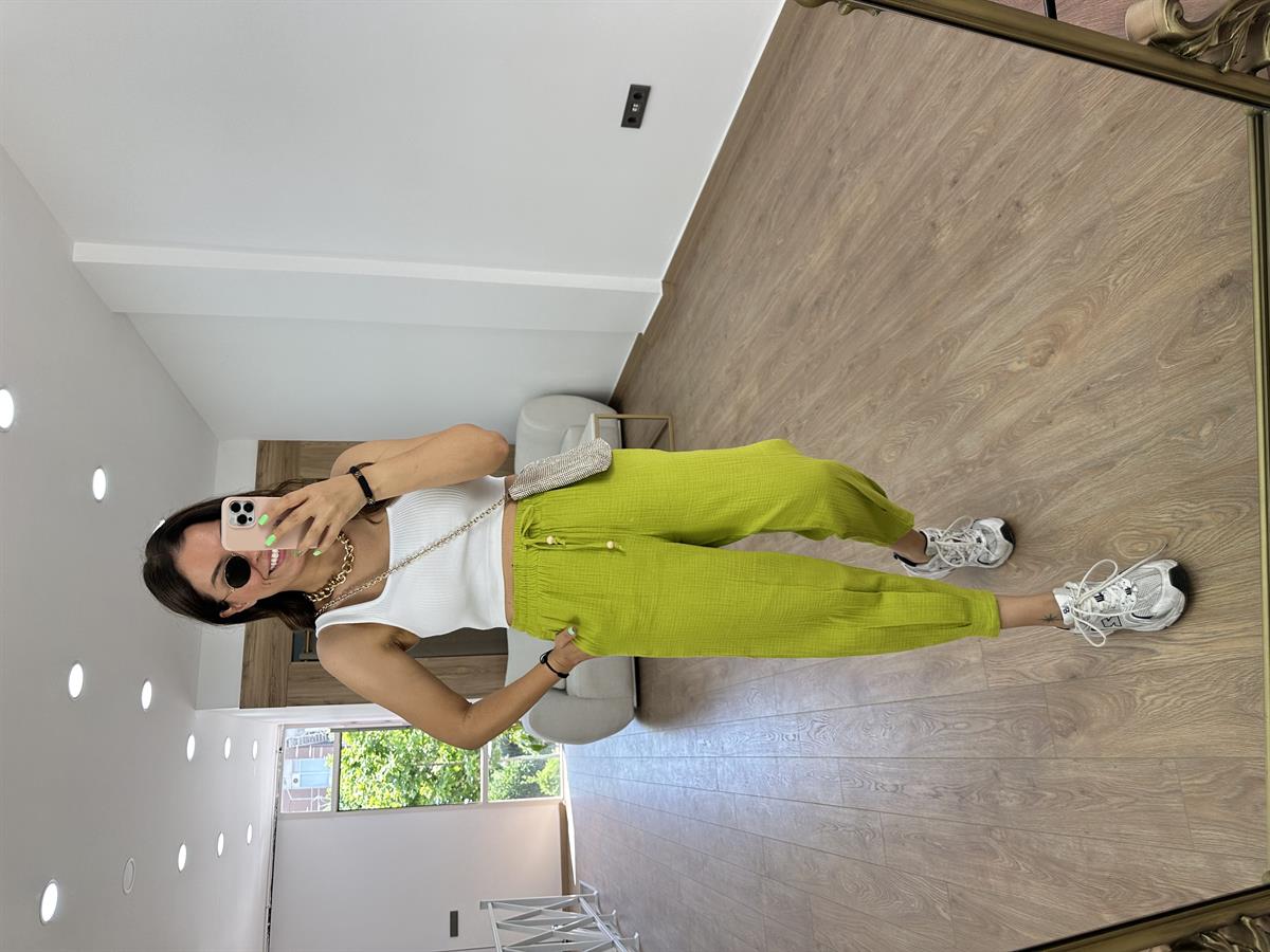 Müslin Pantolon-Yağ Yeşili