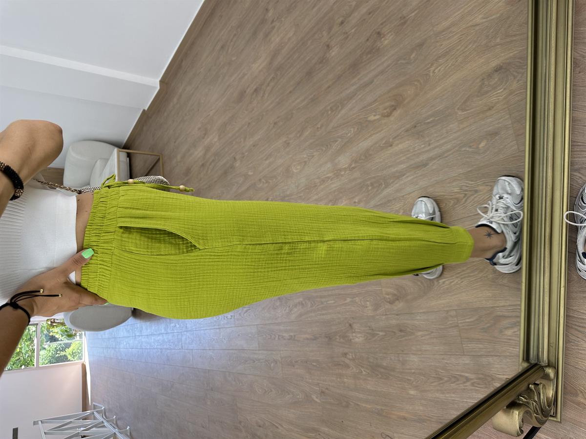 Müslin Pantolon-Yağ Yeşili