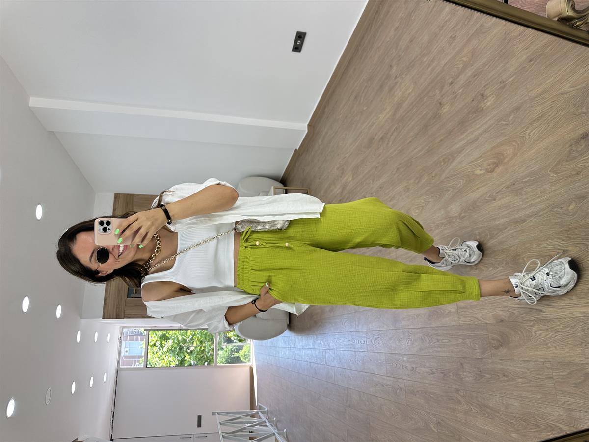 Müslin Pantolon-Yağ Yeşili