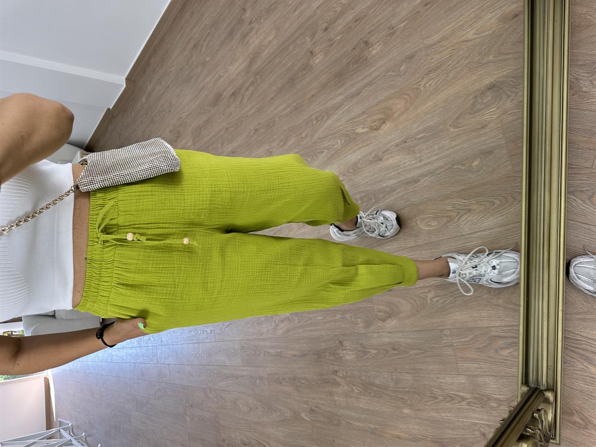 Müslin Pantolon-Yağ Yeşili