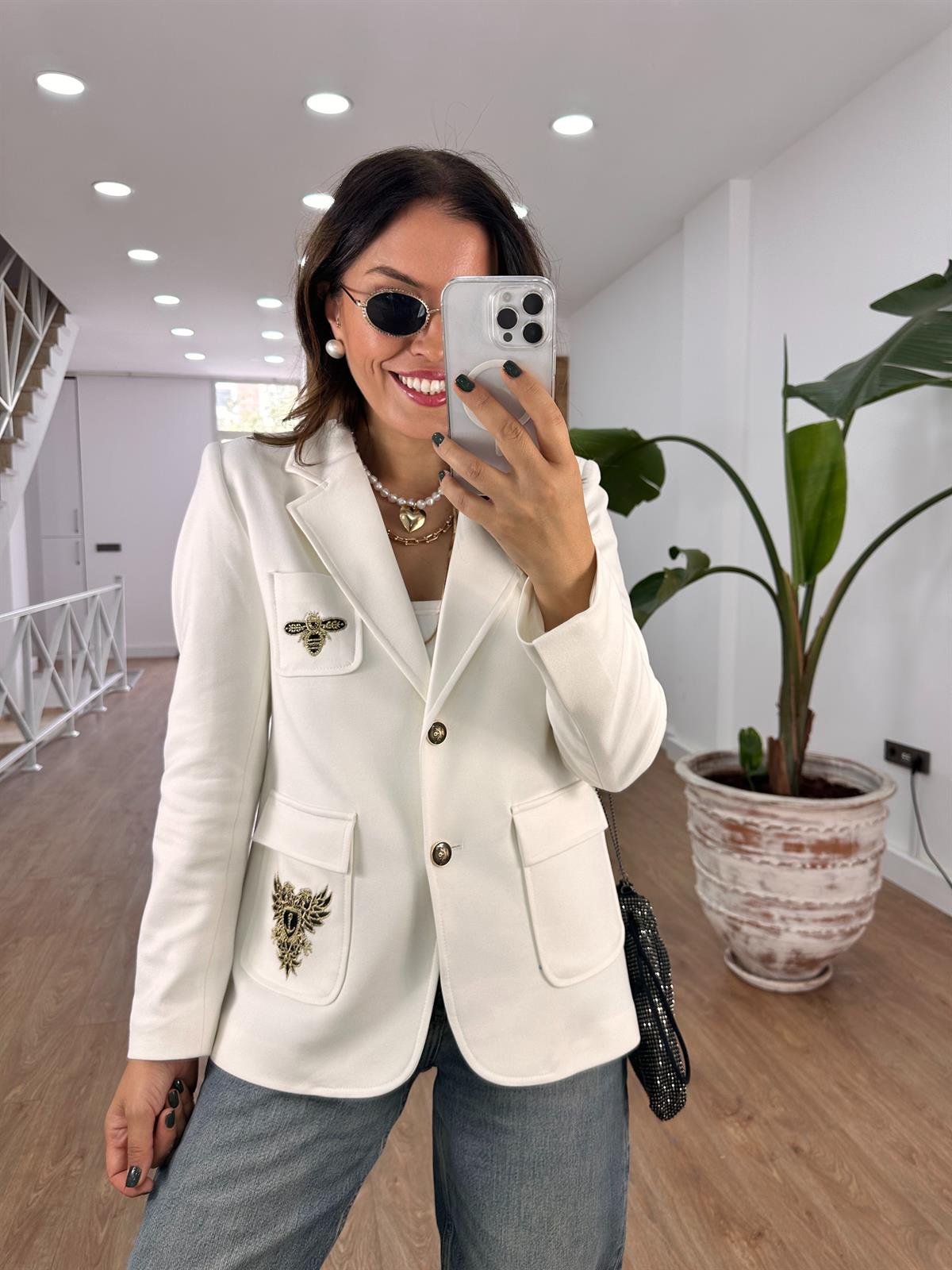 Nakış Detaylı Tasarım Ceket - Beyaz