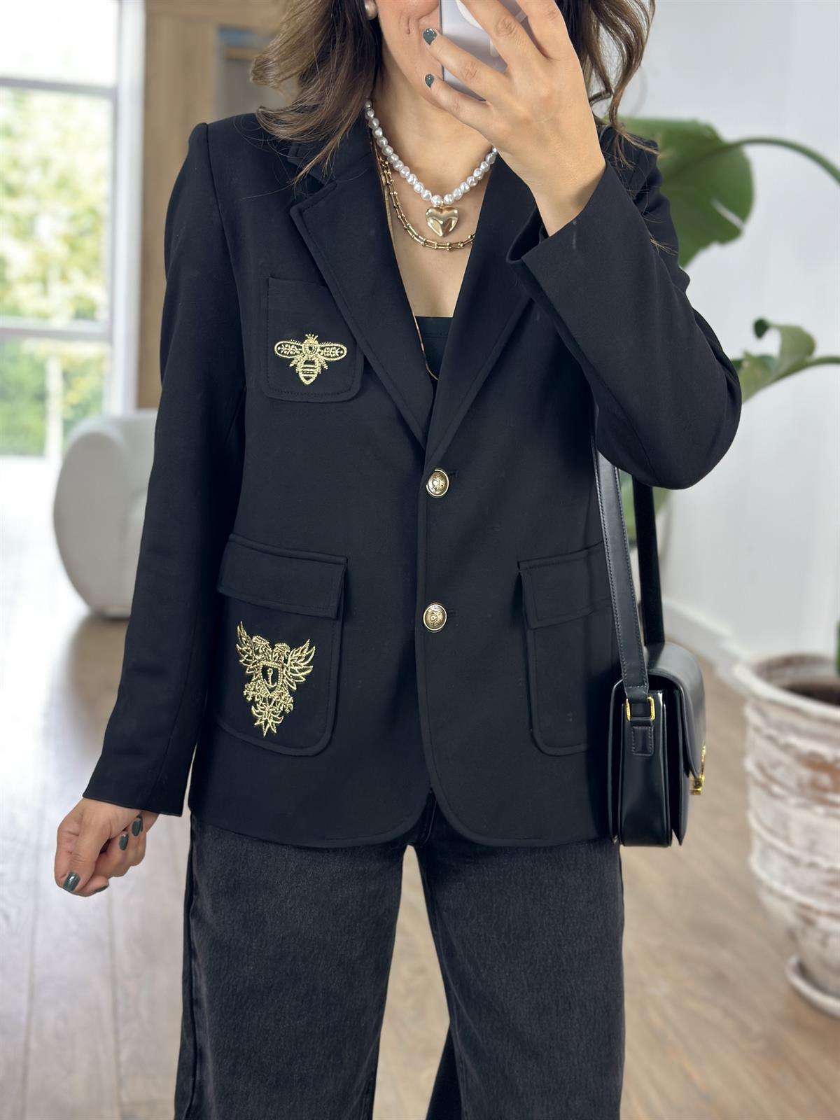 Nakış Detaylı Tasarım Ceket - Siyah