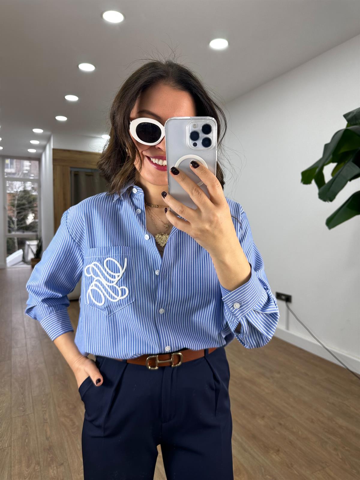 Nakışlı Çizgili Gömlek 