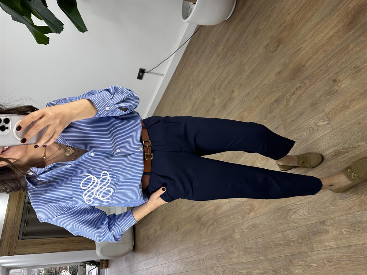 Nakışlı Çizgili Gömlek 