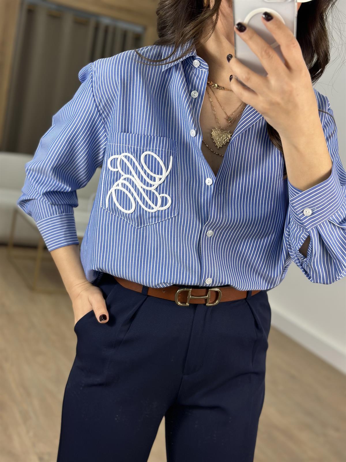 Nakışlı Çizgili Gömlek 