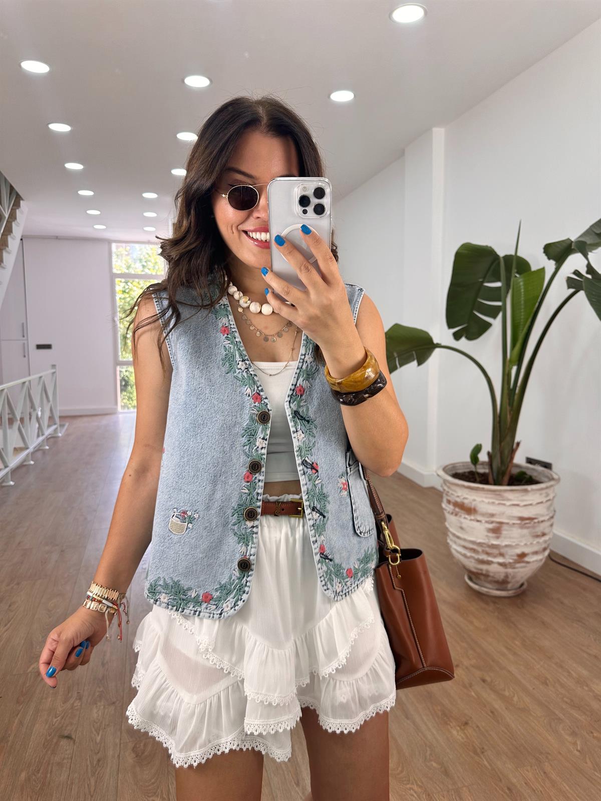 Nakışlı Denim Yelek