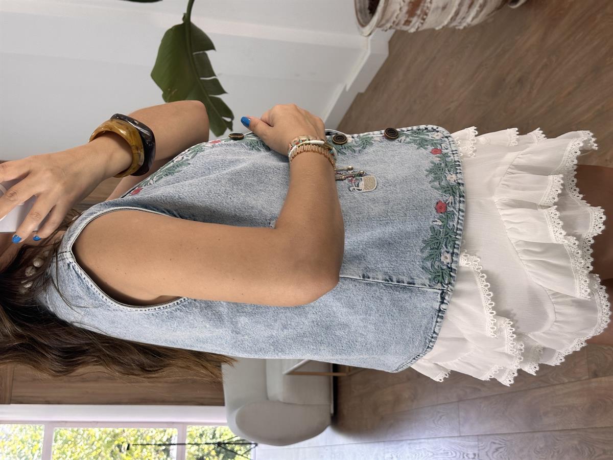 Nakışlı Denim Yelek
