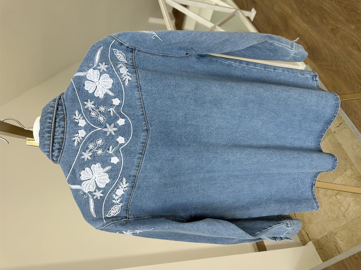 Nakışlı Önü Çıtçıtlı Denim Ceket
