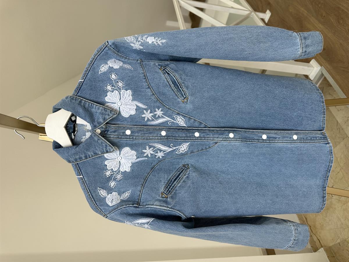 Nakışlı Önü Çıtçıtlı Denim Ceket