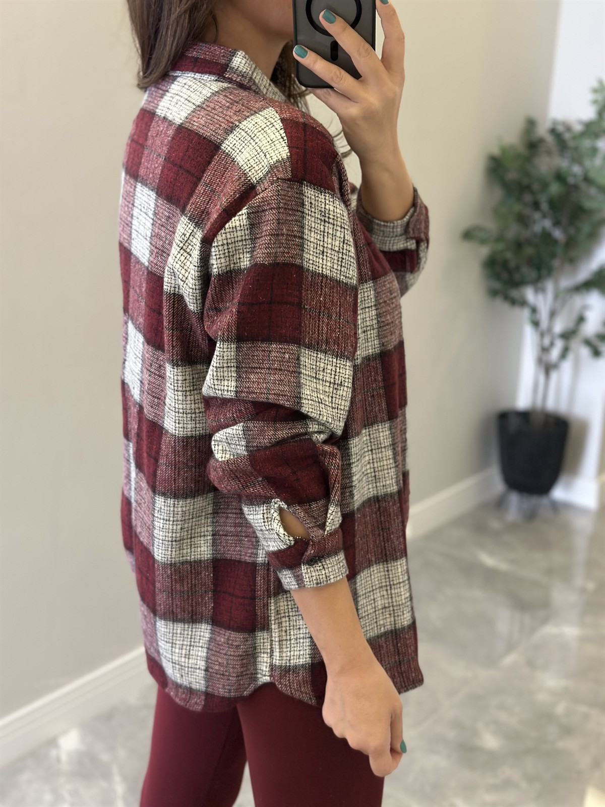 Oduncu Gömlek - Bordo/Krem