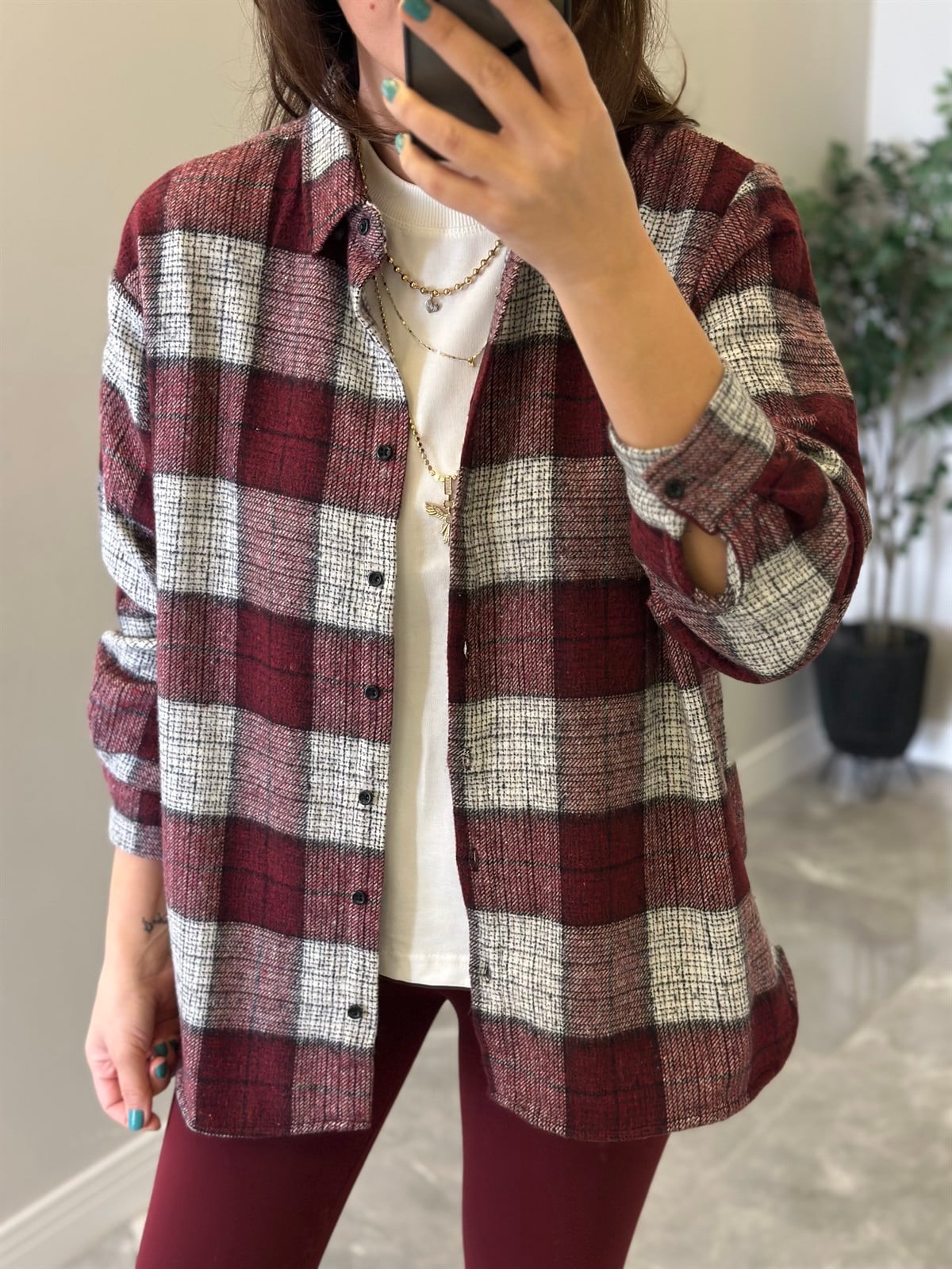 Oduncu Gömlek - Bordo/Krem