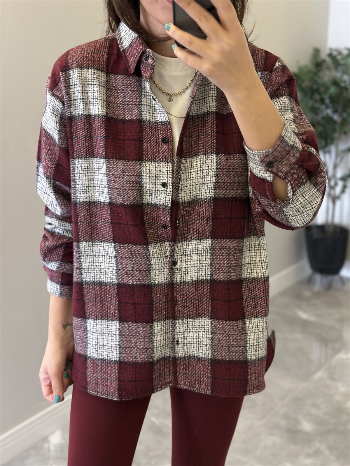 Oduncu Gömlek - Bordo/Krem