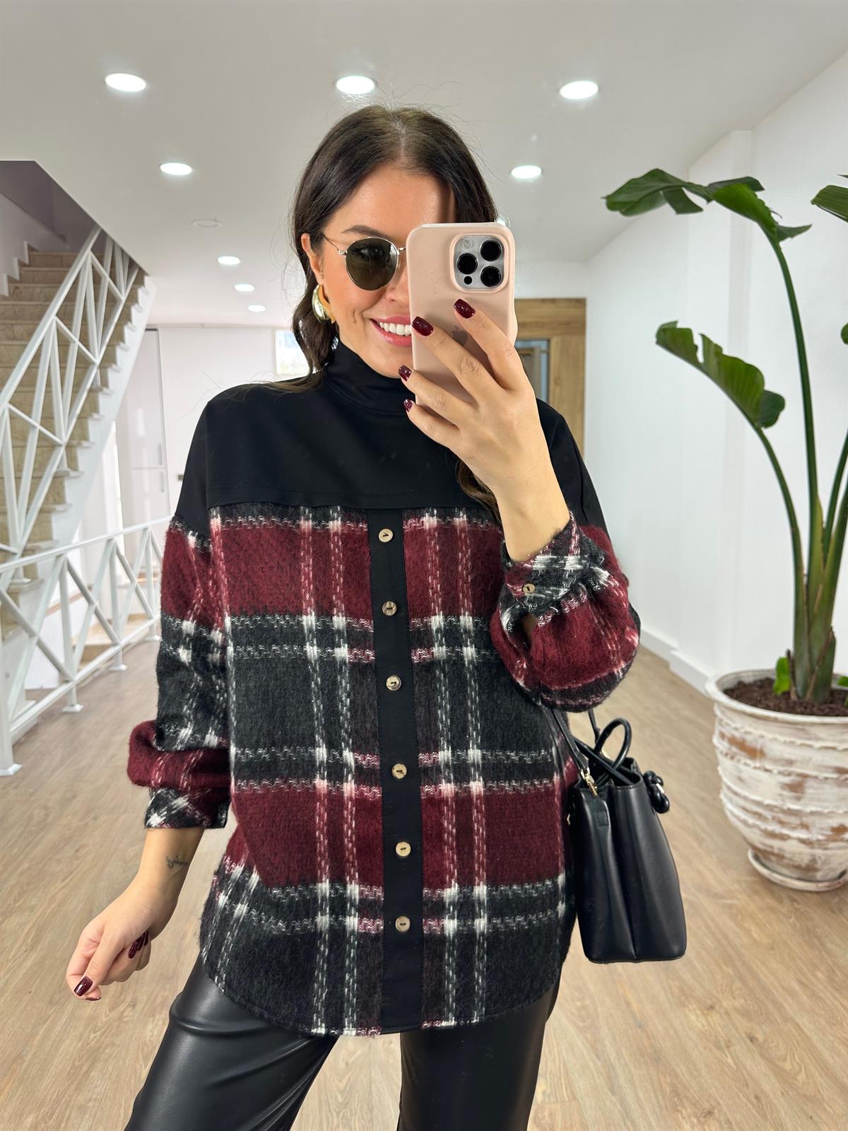 Oduncu Gömlek Detaylı Dik Yaka Sweatshirt- Bordo