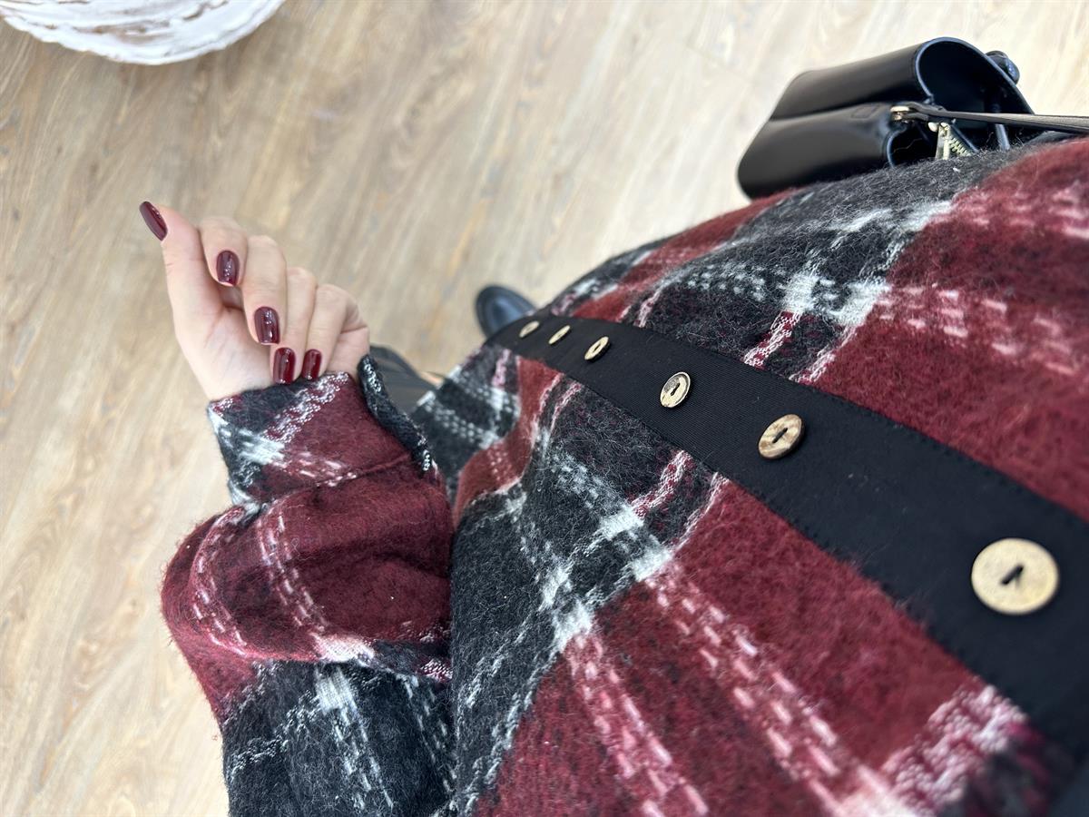 Oduncu Gömlek Detaylı Dik Yaka Sweatshirt- Bordo