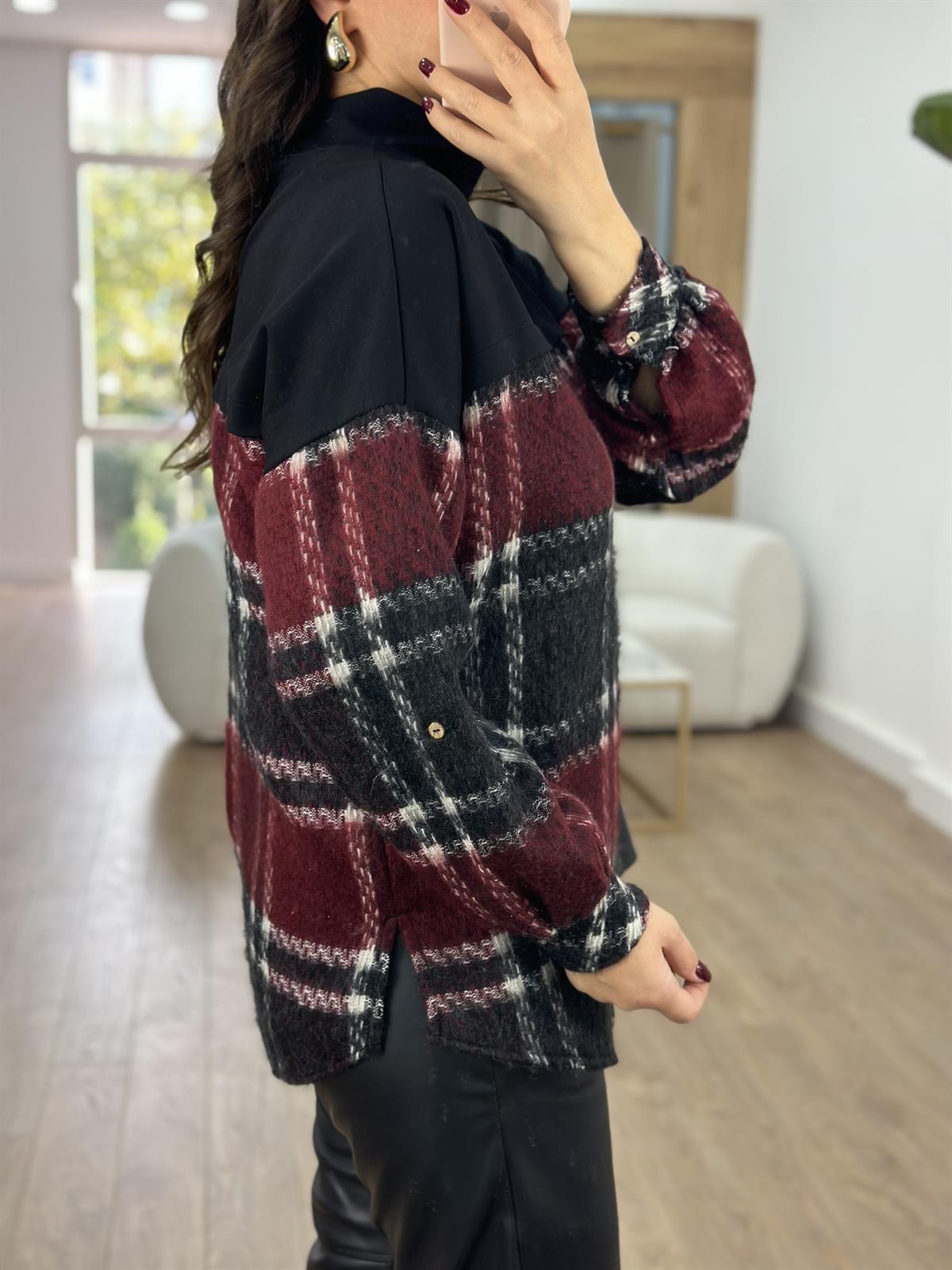 Oduncu Gömlek Detaylı Dik Yaka Sweatshirt- Bordo