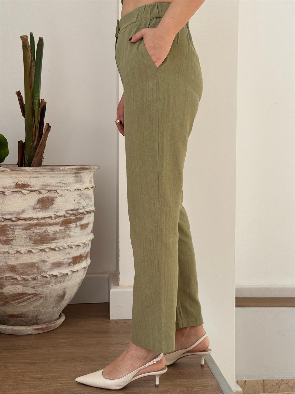 Omuz Detaylı Kuşaklı Keten Takım - Çağla 