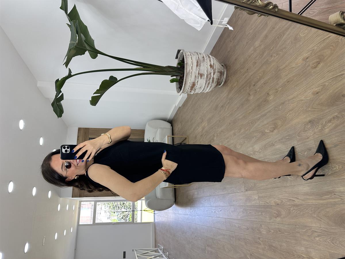 Omuzları Apoletli Gold Düğme Detaylı Cepli Elbise-Siyah